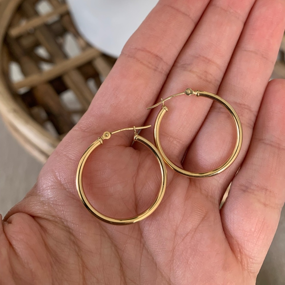 14k Yellow Gold 24mm Tube Hoops
